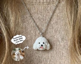 Custom Necklace Pet Portrait Handmade Polymer Clay pet Pendant 925 Sterling Silver Chain Personalized Pet Memorial jewellery Gift for Her