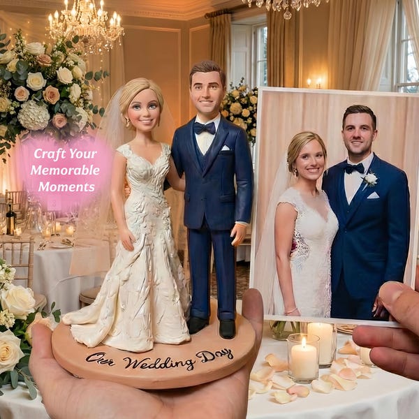 Custom Wedding Cake Topper Figurines from Photo Personalized Bride and Groom Sculpture Gift Unique Wedding Couple Keepsake Decoration