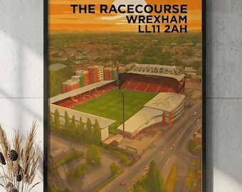 Póster del estadio Wrexham AFC: arte de viaje de fútbol vintage