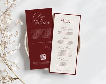 Wedding Menu Burgundy Deep Red Old Money Style Card Template Elegant Menu And Place Card Red Dinner Itinerary Card Instant Printable Classy