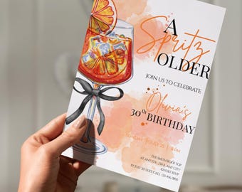 Spritz Older Birthday Invitation, Black Bow, Women Party (Digital)