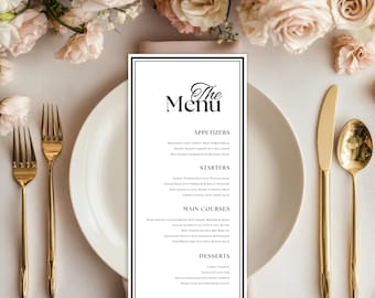 Elegant Wedding Menu Template, Printable Dinner Place Card (Digital Download)