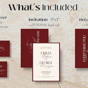 Burgundy Wedding Invitation Classy Suite Luxury Old Money Template Elegant Red and Cream Invitation Set Timeless Wedding Invite Cream image 7