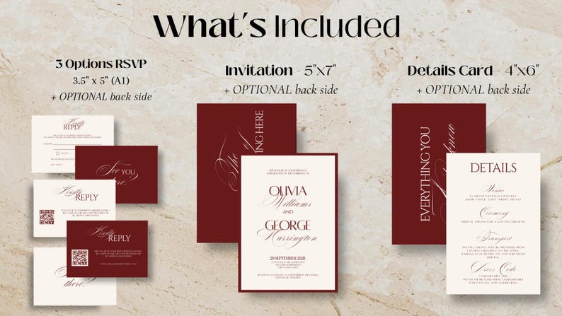 Burgundy Wedding Invitation Classy Suite Luxury Old Money Template Elegant Red and Cream Invitation Set Timeless Wedding Invite Cream image 7