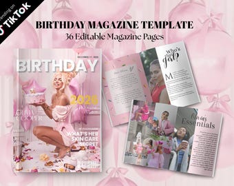 Plantilla de revista de cumpleaños, regalo de cumpleaños personalizado para mejor amiga, recuerdo de cumpleaños editable, regalo para ella, diario de 38 páginas