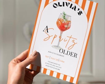 Invitación de cumpleaños con Spritz de naranja para cóctel retro (descarga digital)