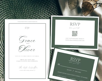 Sage Green Wedding Invitation Suite Minimalist Digital DIY Bundle Stylish Luxury Invite Greenery RSVP Details Card Indian Sikh Trifold
