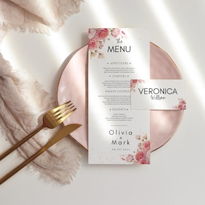 Modèle de menu de mariage rose | Écriture moderne (téléchargement numérique)
