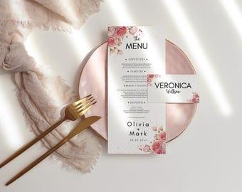 Rose Wedding Menu Template | Modern Script (Digital Download)