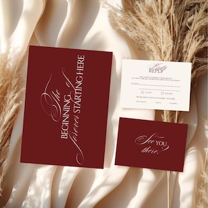 Burgundy Wedding Invitation Classy Suite Luxury Old Money Template Elegant Red and Cream Invitation Set Timeless Wedding Invite Cream image 5