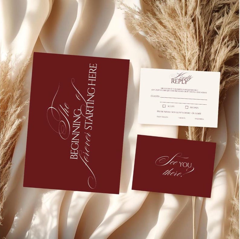 Burgundy Wedding Invitation Classy Suite Luxury Old Money Template Elegant Red and Cream Invitation Set Timeless Wedding Invite Cream image 5