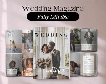 Wedding Magazine Template, Editable Canva Program (38 Pages)