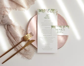 Floral Wedding Menu and Place Card Template (Digital Download)
