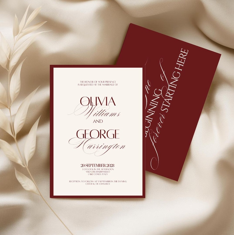 Burgundy Wedding Invitation Classy Suite Luxury Old Money Template Elegant Red and Cream Invitation Set Timeless Wedding Invite Cream image 2