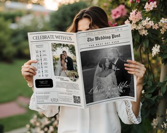 Wedding Newspaper Program Template Custom (Canva Editable)