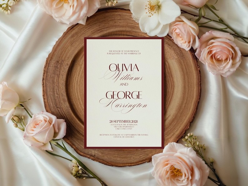 Burgundy Wedding Invitation Classy Suite Luxury Old Money Template Elegant Red and Cream Invitation Set Timeless Wedding Invite Cream image 6