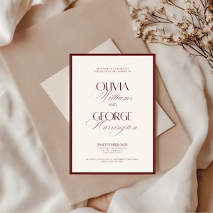Burgundy Wedding Invitation Classy Suite Luxury Old Money Template Elegant Red and Cream Invitation Set Timeless Wedding Invite Cream image 3