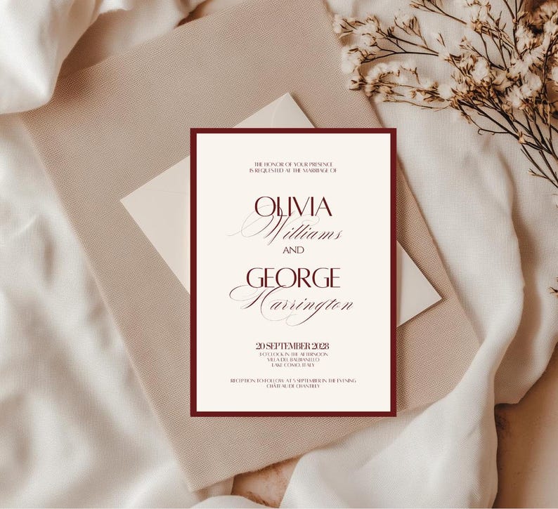 Burgundy Wedding Invitation Classy Suite Luxury Old Money Template Elegant Red and Cream Invitation Set Timeless Wedding Invite Cream image 3