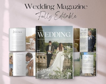 Plantilla de revista de bodas, folleto editable en Canva (descarga digital)