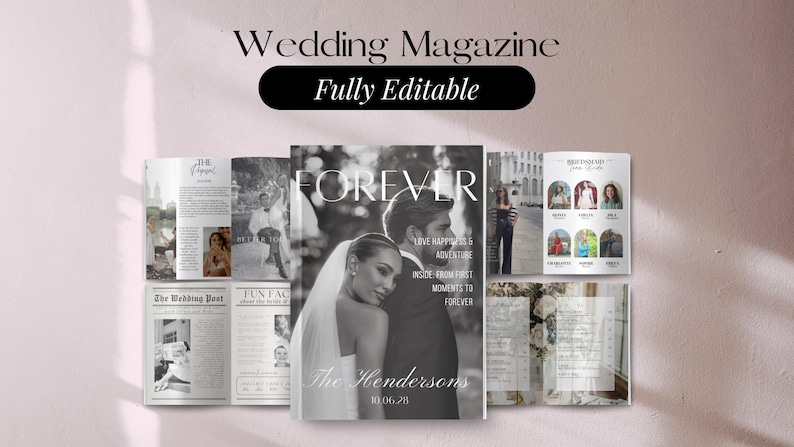 Plantilla de revista de bodas, programa Canva editable (descarga digital) imagen 1