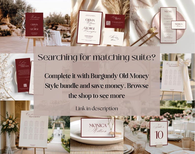 Burgundy Wedding Invitation Classy Suite Luxury Old Money Template Elegant Red and Cream Invitation Set Timeless Wedding Invite Cream image 4