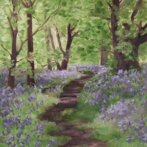 Bluebell Path in the Forest - Fine Art Landscape Print of Oil Painting - Brandy Woods