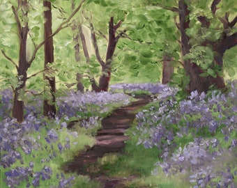 Bluebell Path in the Forest - Fine Art Landscape Print of Oil Painting - Brandy Woods