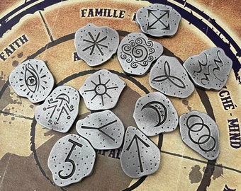 Handmade Pewter Witches Divination Runes + Casting Board