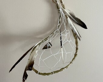 Large Sweetgrass Dreamcatcher - Duck Feathers Arrowhead Porcupine Quill