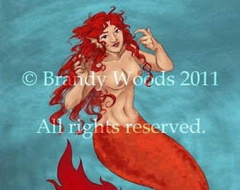 Fantasy Fire Mermaid ACEO art print Brandy Woods