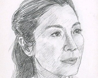 Michelle Yeoh - portrait sketch - Pencil Artwork Print by Brandy Woods