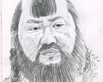 Benedict Wong - Kublai Khan - portrait sketch - Pencil Artwork Print by Brandy Woods