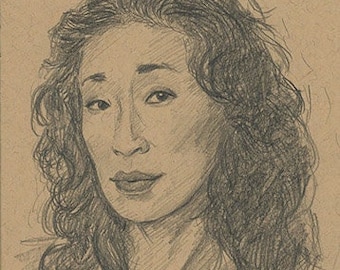 Sandra Oh - portrait sketch - Pencil Artwork Print by Brandy Woods
