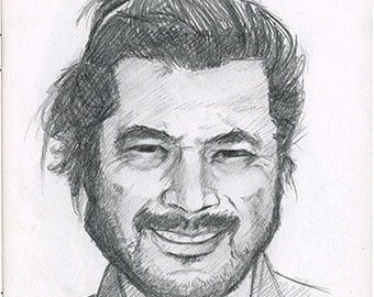 Toshiro Mifune portrait sketch - Pencil Artwork Print by Brandy Woods