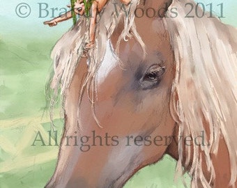 Funny Fantasy HORSE & PIXIE Fairy ACEO art print Brandy Woods