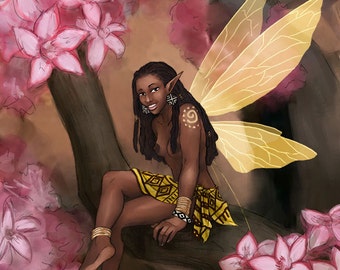 Kupfer ACEO - Afrikanische Fee mit Impala Lilie Blumen Fantasy SFA Kleinformat Kunstdruck - Brandy Woods