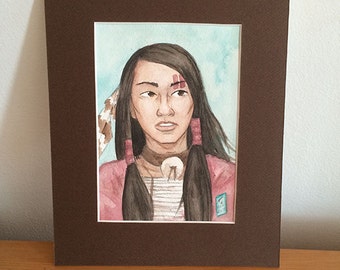 Lakota Native American Indian Man Portrait - Watercolor Artwork Print by Brandy Woods