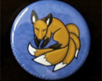 Cute Japanese Kitsune Golden Fox 1-1/2" button pin cute nature wildlife - Brandy Woods