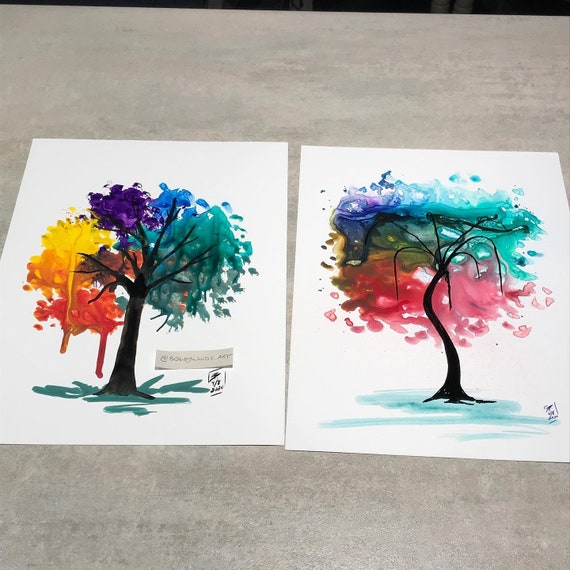 Rainbow Tree Original Artwork Liquitex Acrylic Ink 