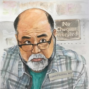 FOR CHARITY - Kim's Convenience APPA Mr Kim Watercolor Portrait - by Brandy Woods