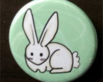 Cute White Bunny Rabbit 1-1/2" button pin cute nature wildlife - Brandy Woods