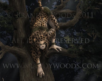 Werecheetah Cheetah Furry Anthro girl dark fantasy art print - Brandy Woods