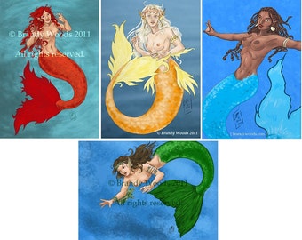 Elemental Mermaids ACEO set of 4 prints Brandy Woods