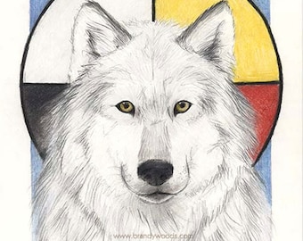 Native American Inspired Medicine WOLF Spirit Manitou Totem Healer art print - Brandy Woods