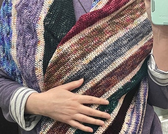 Fairbanks Shawl - Earthy & Warm Oversized Striped Multicolor 100% Merino Wool Wrap Shawl Crochet