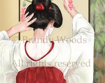 Beautiful Japanese GEISHA ACEO Maiko fantasy art print - Brandy Woods