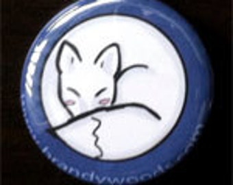 Cute Sleeping White Arctic Fox 1-1/2" button pin cute nature wildlife - Brandy Woods