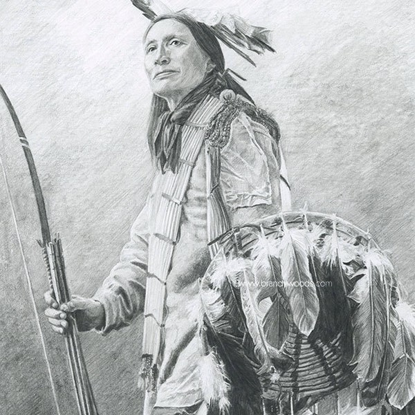 Lakota Sioux Native American Indian historical photo artwork art illustration print graphite pencil - Brandy Woods