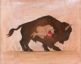 Heart of the Buffalo - Shamanic Visionary Soul Art Artwork Print - by Brandy Woods
