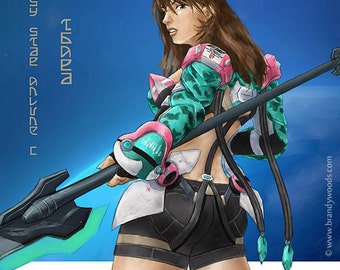 PSO2 Scifi Fantasy Female Warrior Goddess Art Print Brandy Woods